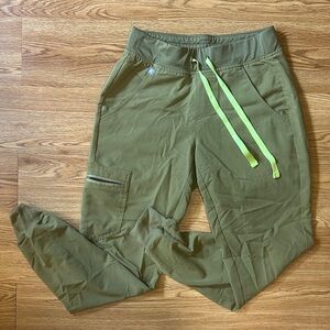 Figs Scrub Joggers in Olive with Lime Accents